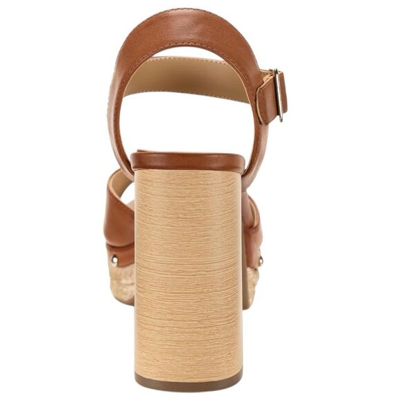 Sun + Stone size 9.5  M Teagann Faux
Leather Open Toe platform Pumps Cognac - Picture 3 of 7